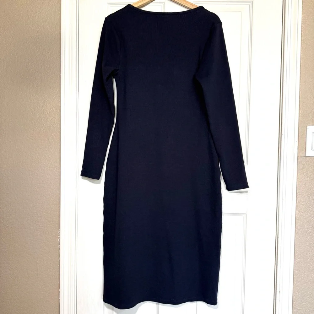 Boden Midi Dress 10R Navy Ribbed Knit Stretchy Sweetheart Coquette babydoll - Picture 8 of 13